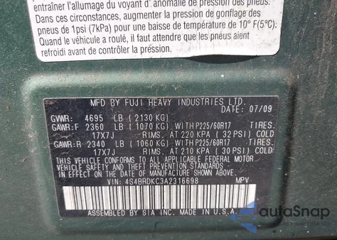 2010 Subaru Outback 3.6R Limited from USA, damaged, VIN 4S4BRDKC3A2316698